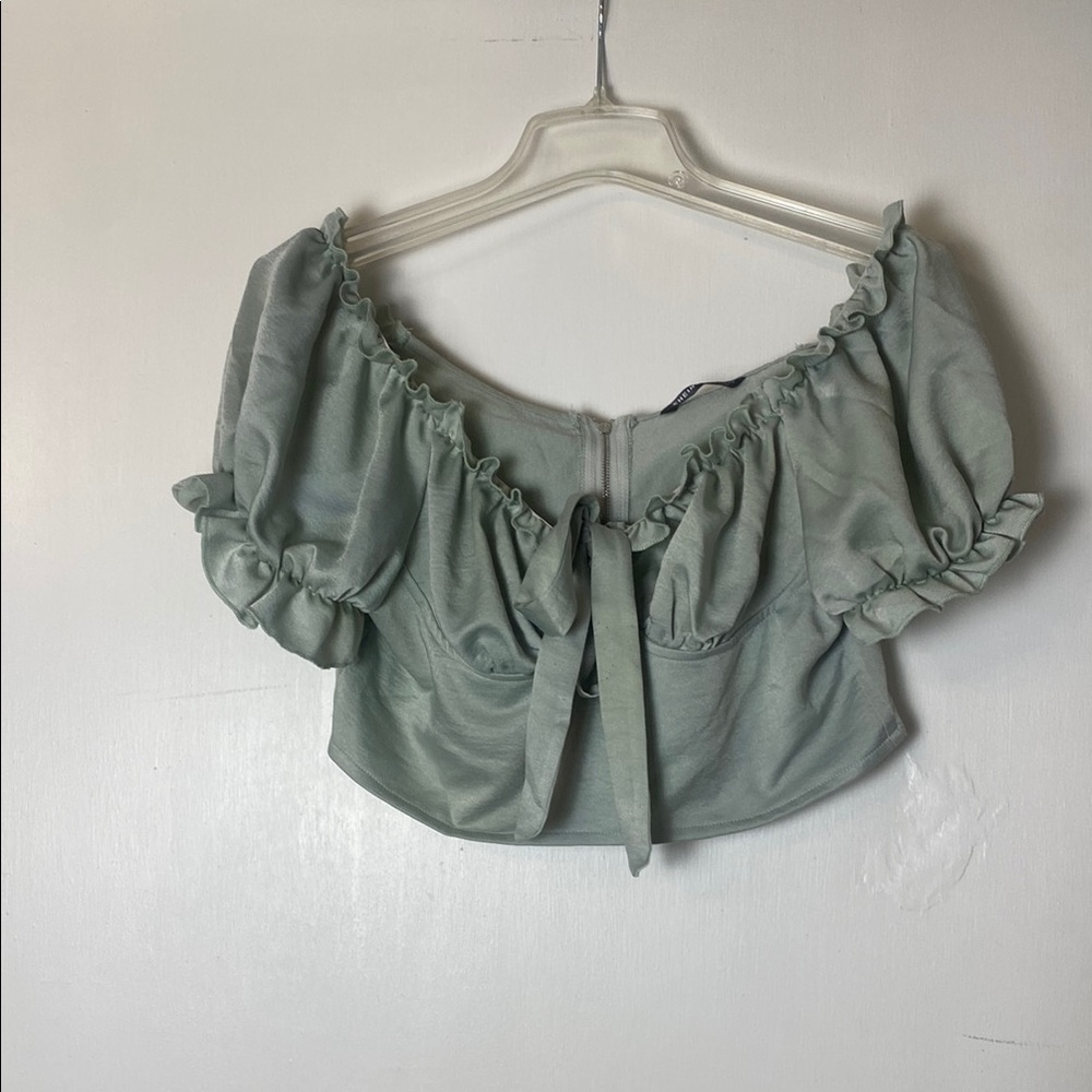 SHEIN Light Green Ruffled Blouse